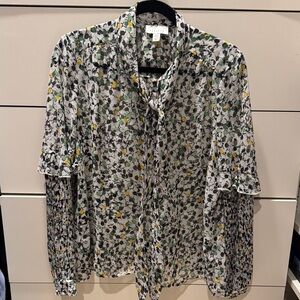 Topshop Black and Green and Yellow Blouse